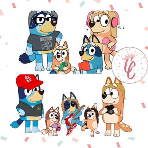 Familiefoto blauwe hond | familieillustratie | digitale tekening | cadeau voor haar | cadeau voor hem | cadeau voor vriend | vaderdagcadeau | moeder