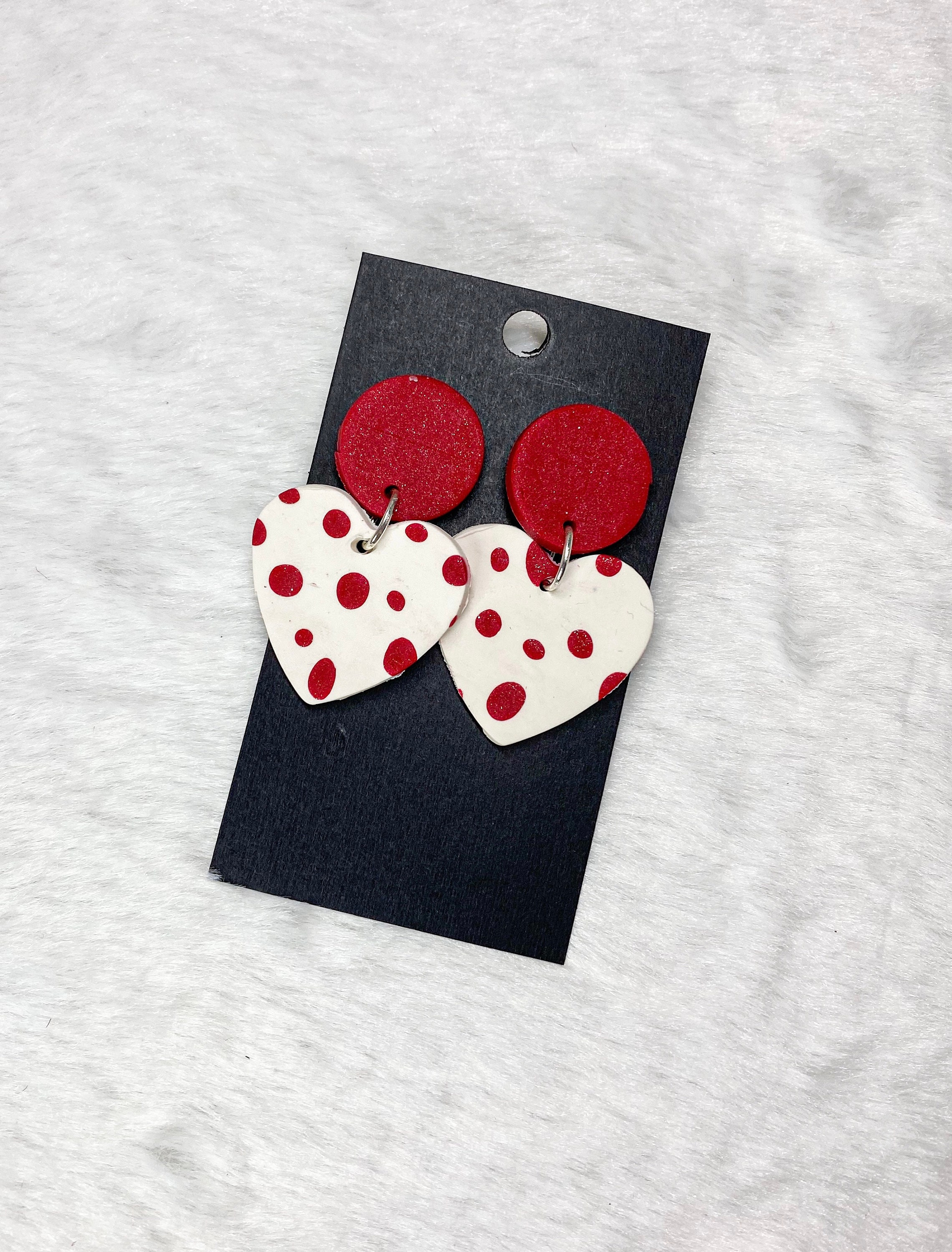 Polka Dot Heart Earrings Valentine's Day Earrings Vday | Etsy
