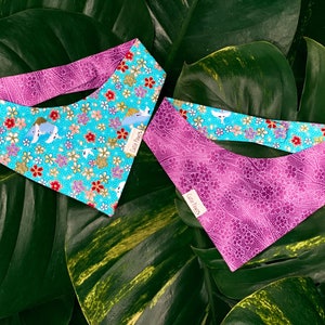 Japanese Blue Sakura REVERSIBLE Dog Bandana (Japanese Print Collection) - Japanese Dog Bandana, Sakura, Purple Dog Bandana, Cat Bandana