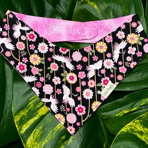 Japanese Black Crane REVERSIBLE Dog Bandana (Japanese Collection) - Sakura Dog Bandana, Cherry Blossom, Japanese Dog Bandana, Cat Bandana