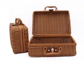 Vintage Suitcase Woven Storage Basket Rattan Storage Case Woven Wicker Rattan Picnic Laundry Baskets Home Storage
