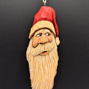 Hand-Carved Wood Santa Christmas Ornament Gift- One-of-a-Kind Holiday Decor