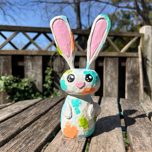 Wood Carved Cute Bunny Rabbit XL - Easter Gift Decoration- Handmade Osterdeko