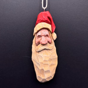 Hand-Carved Santa Christmas Ornament - One-of-a-Kind Holiday Decor