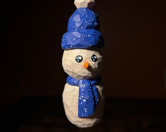 Wood Carved Snowman Christmas Ornament - Handcrafted Holiday Decor