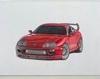 Toyota Supra Mk4 - Poster - Realistic Car Drawing - Print - Gift - Wall Decoration