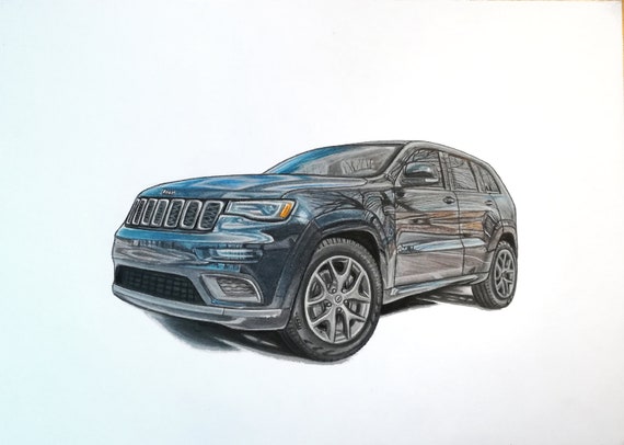 JEEP Grand Cherokee WK2 Poster Realistic Car Drawing Print Fathers Day Gift  Boys Room Wall Decoration 
