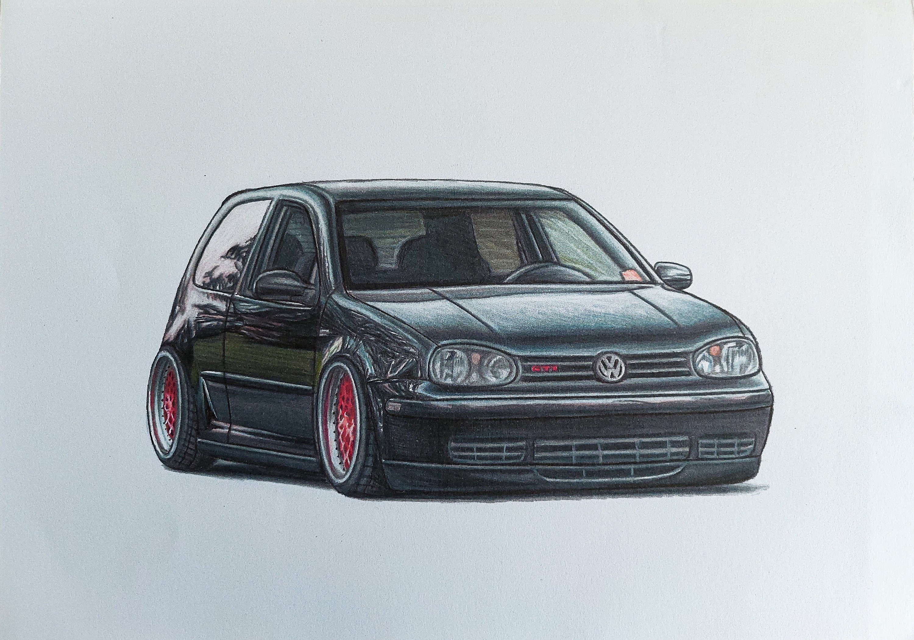 VOLKSWAGEN GOLF Mk4 Realistic Car Drawing Fine Art Print Poster Fathers Day  Gift Boys Room Wall Decor -  Canada