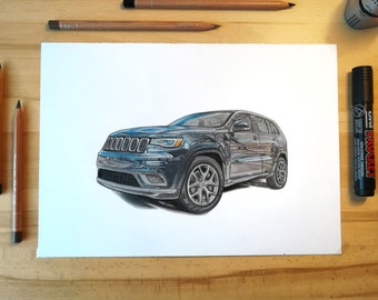JEEP Grand Cherokee WK2 - Poster - Realistic Car Drawing - Print - Fathers Day Gift - Boys Room - Wall Decoration