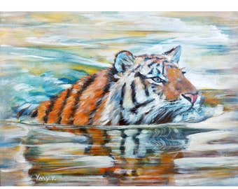 Tiger Painting Original Art Animal Wildlife Art Oil on Canvas 12 x 16" Ready to Hang by PaintingByUM