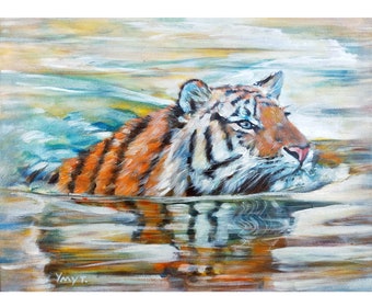Original Tiger Painting: Wildlife Animal Art, Oil on Canvas (12x16)