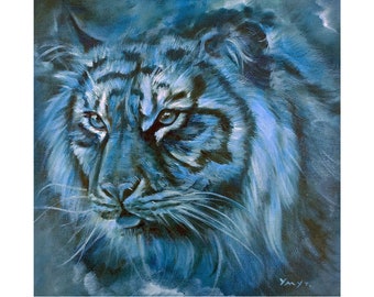 Tiger Painting Original Art Oil on Canvas Animal Wildlife Art 10" x 10" by PaintingByUM