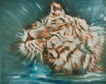 Original Tiger Girl Oil Painting, Colorful Animal Art on Canvas