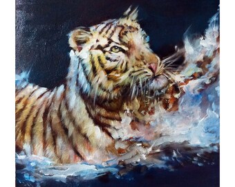 Original Tiger Oil Painting on Canvas - Wildlife Art (10" x 10")