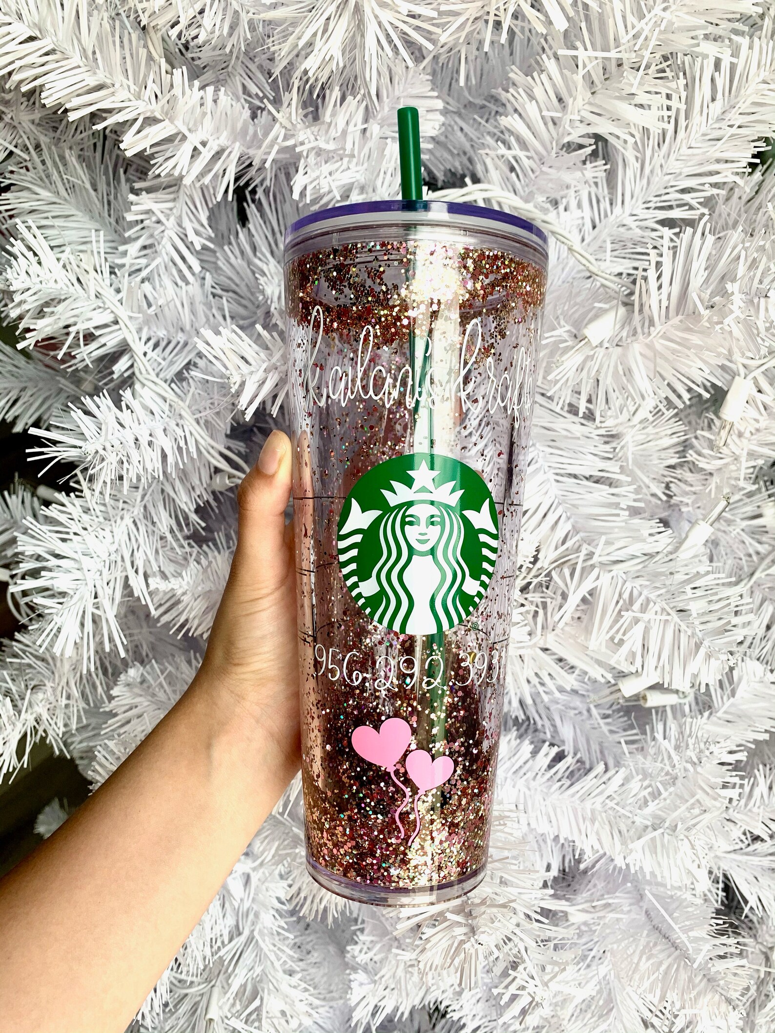 24 Oz Venti Custom Glitter Tumbler Starbucks Snowglobe Cup Etsy