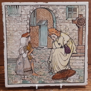 Antique tile A Large hand painted tile of a Nursery Rhyme from about 1890  Minton Hollins