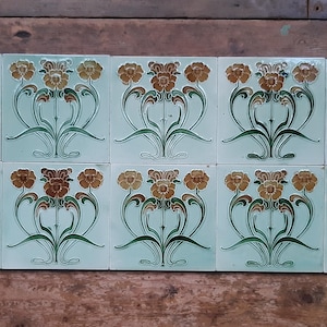 Antique tile Art Nouveau floral ten tile panel from about 1905 by TR Boote