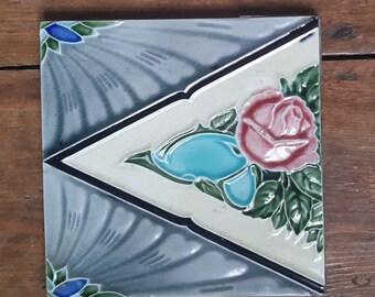 アンティーク タイル アール ヌーボー 6 枚タイル パネル 1905 年頃