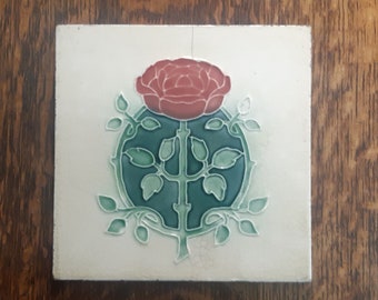 Antique tile Art Nouveau Rose design about 1905