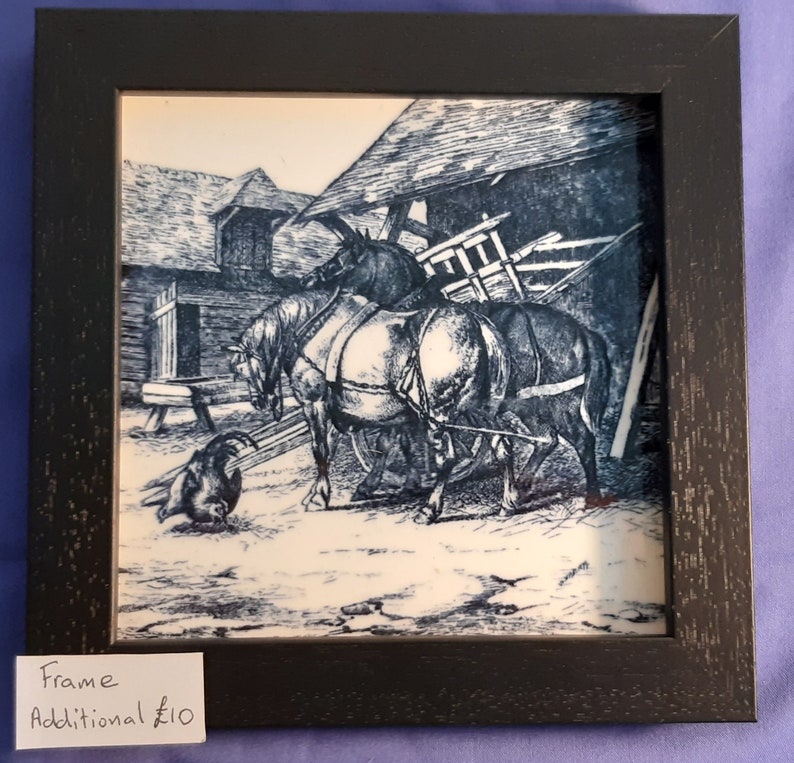 Antique tile of Cart Horses and Chickens by Minton