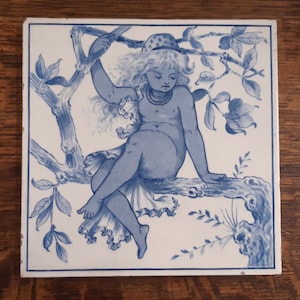 Antique tile Coleman designed, a Rare Mintons large tile of child hand painted about 1890