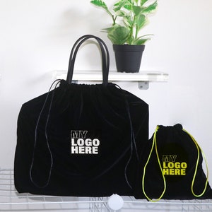 Bolsa de polvo de terciopelo con bordado de su logotipo, hecha a mano en EE. UU., bolsa de almacenamiento personalizada de alta calidad para bolso, bolsa de regalo, embalaje