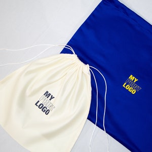 Bolsa para polvo de satén con estampado de logotipo personalizado, hecha a mano en EE. UU., bolsa de almacenamiento de personalización de alta calidad, embalaje de bolsa de regalo