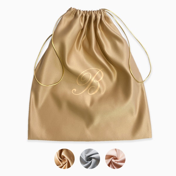 Gold Silver Satin Custom Monogram Embroidery Dust Bag Handmade in USA High End Quality Personalization Storage Bag Gift Bag Packaging