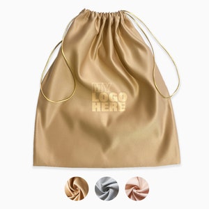 Bolsa de polvo de satén con bordado de logotipo personalizado, hecha a mano en EE. UU., bolsa de almacenamiento de personalización de alta calidad, embalaje de bolsa de regalo