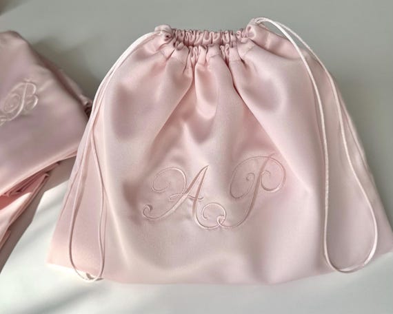 Satin Dust Bag: Custom Monogram Embroidery, Handmade Storage Bag