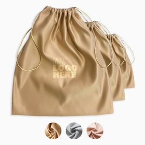 Juego de 10/25/50/100 Bolsa de polvo satinada Logotipo personalizado bordado hecho a mano en EE. UU. Calidad de gama alta Descuento por volumen Embalaje de bolsa de regalo a granel