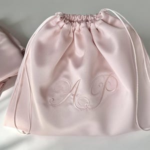 Satin Dust Bag: Custom Monogram Embroidery, Handmade Storage Bag