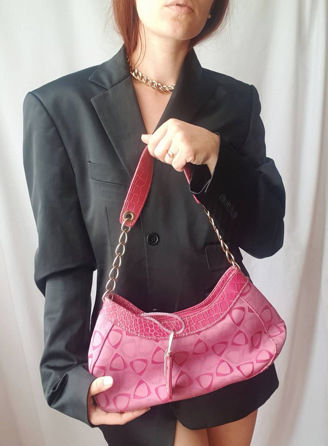 Y2K vintage pink baguette Aesthetic shoulder bag Y2k fashion Etsy