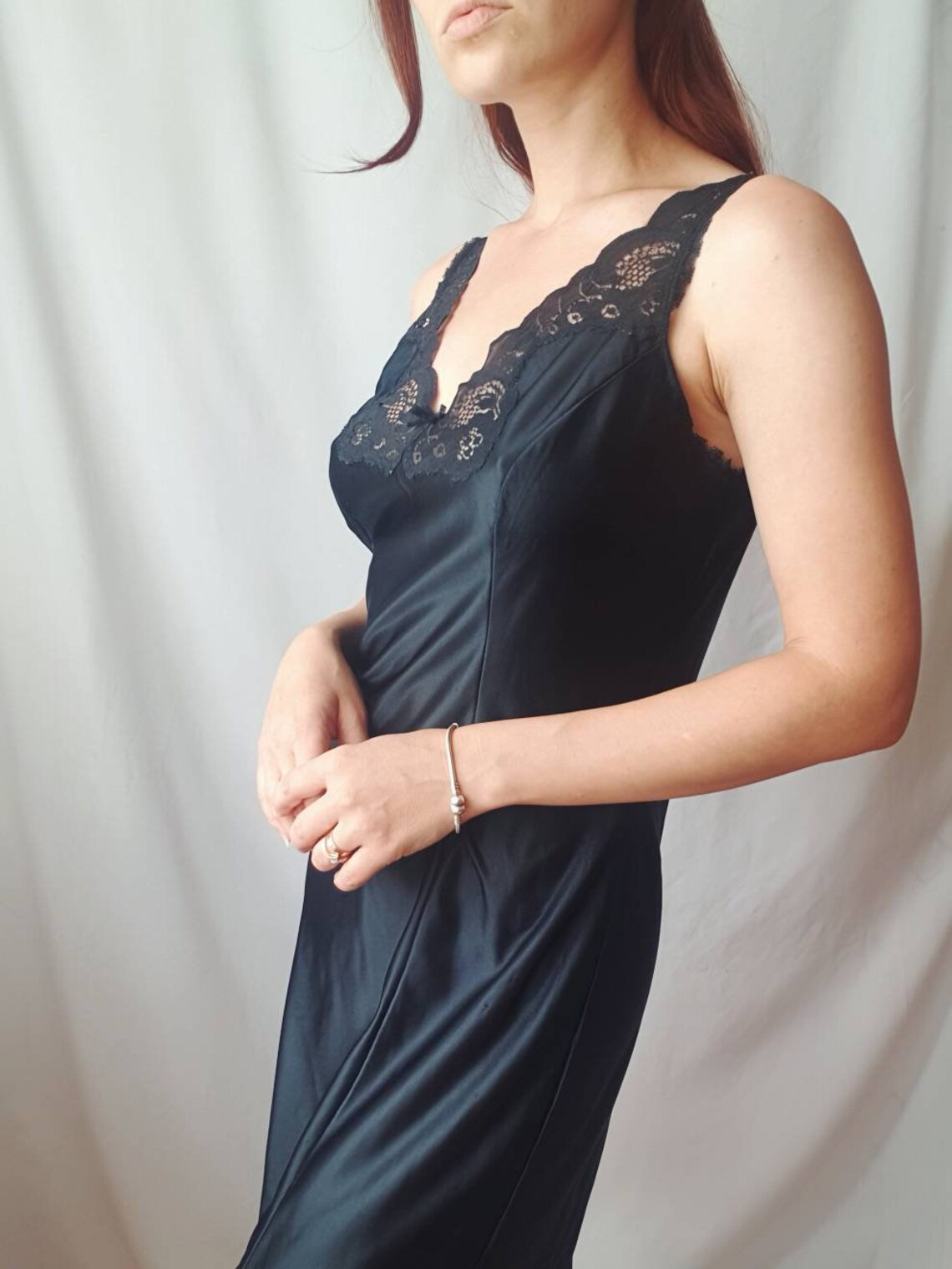 Robe slip noir vintage Nylon pure chemise de nuit Satin noir Etsy