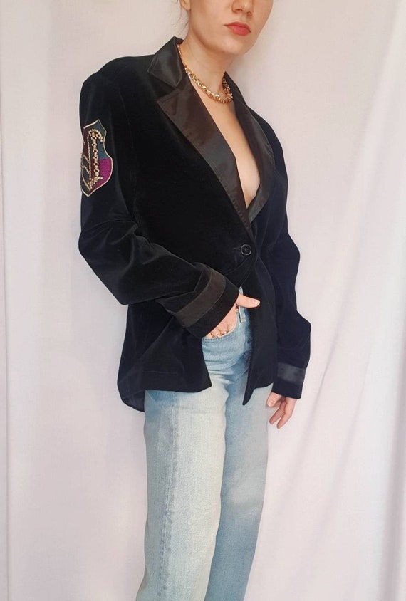 Vintage velvet oversized black blazer, jacket
