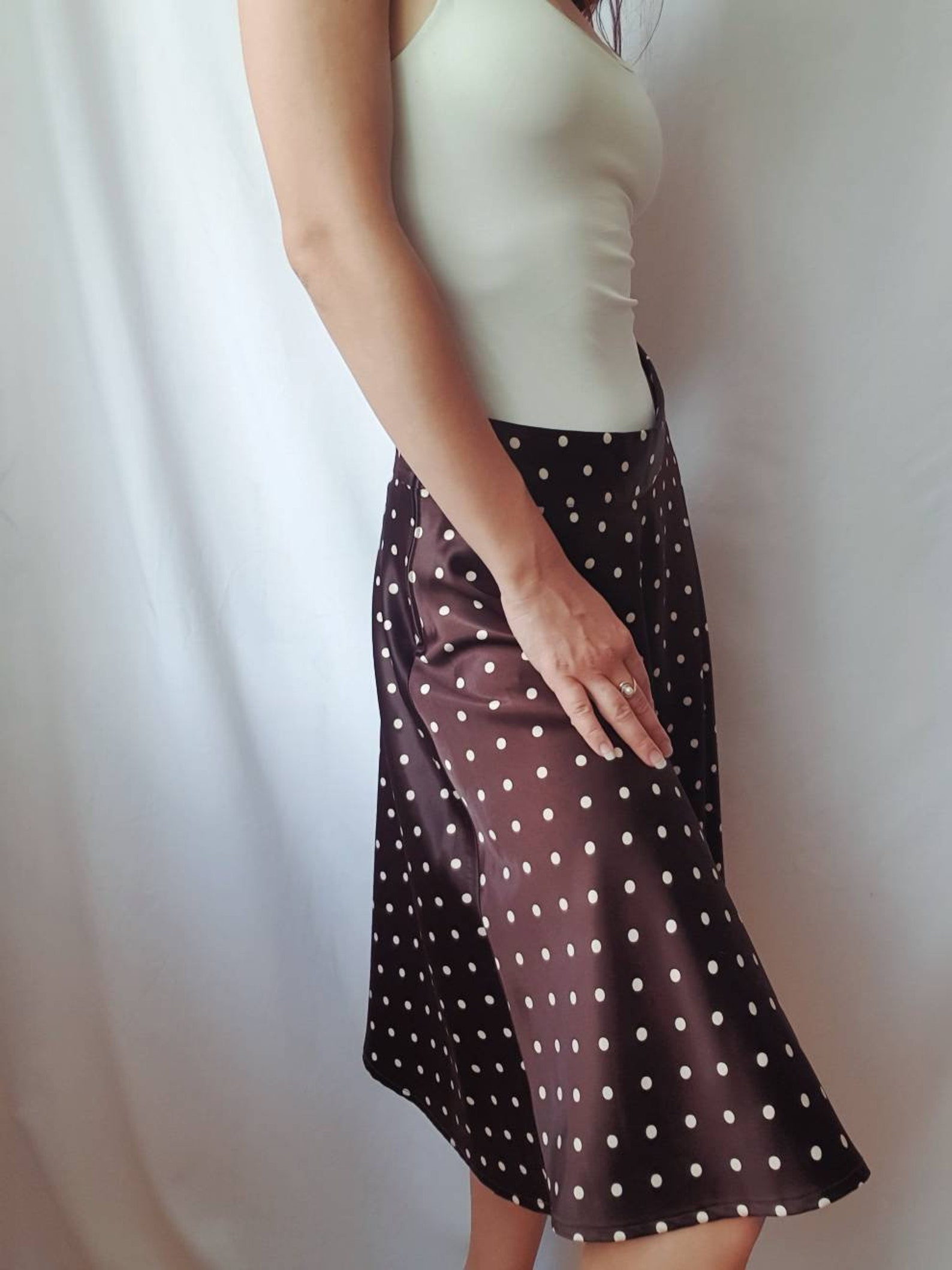 Vintage satin circle skirt Polka dot midi skirt Y2k bohemian Etsy