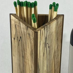 Handmade Spalted Maple Matchbox: Long Fireplace Matches, Walnut Edges
