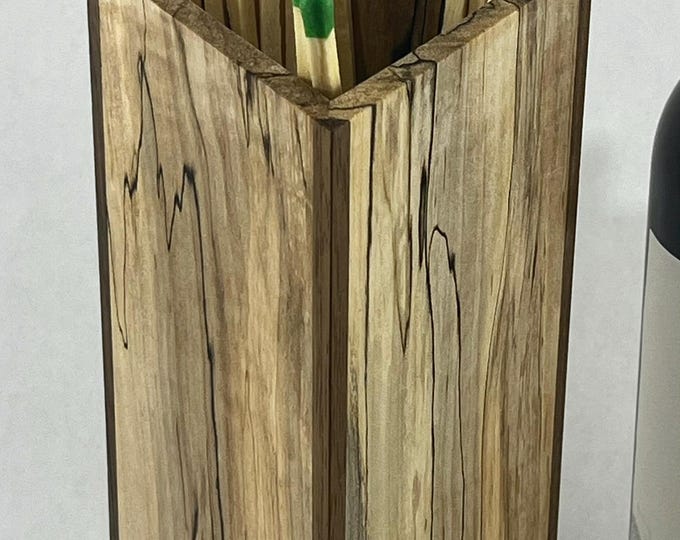Handmade Wood Matchbox for Long Fireplace Matches with Striker in Stunning Spalted Maple Wood with Walnut Edges