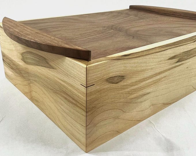 Handmade Keepsake Box with Unusual Lid in Beautiful Ambrosia Maple Wood and Walnut