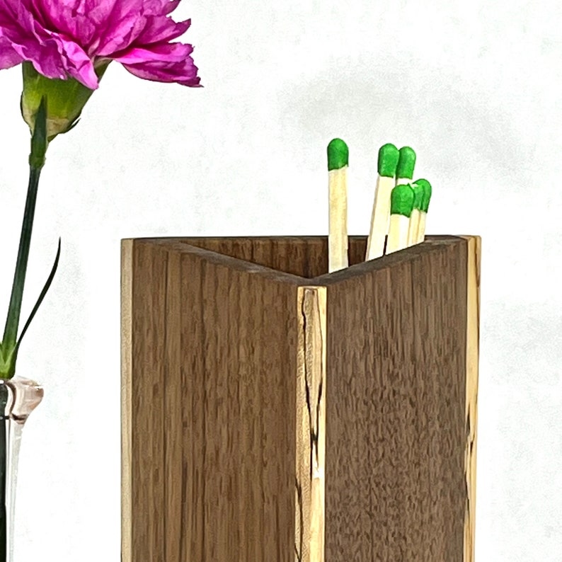 Matchbox Long Match Holder Fireplace Mantel Decor Handmade Wood