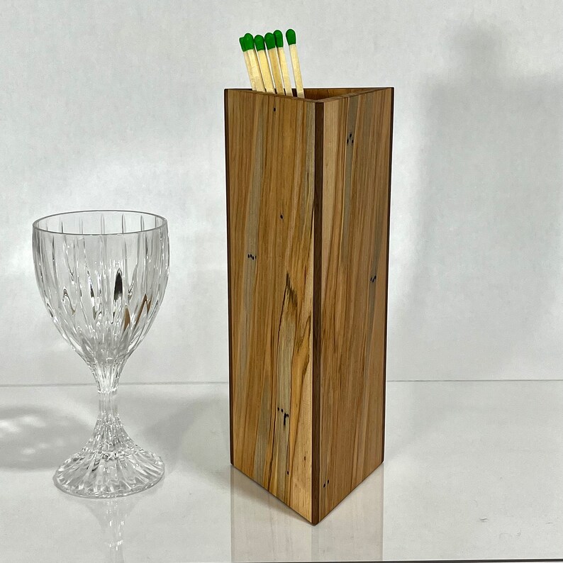 Matchbox Long Match Holder Fireplace Mantel Decor Handmade Wood