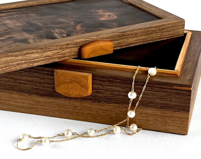 Handmade Wood Box with Stunningly Beautiful Walnut Crotch Wood Lid