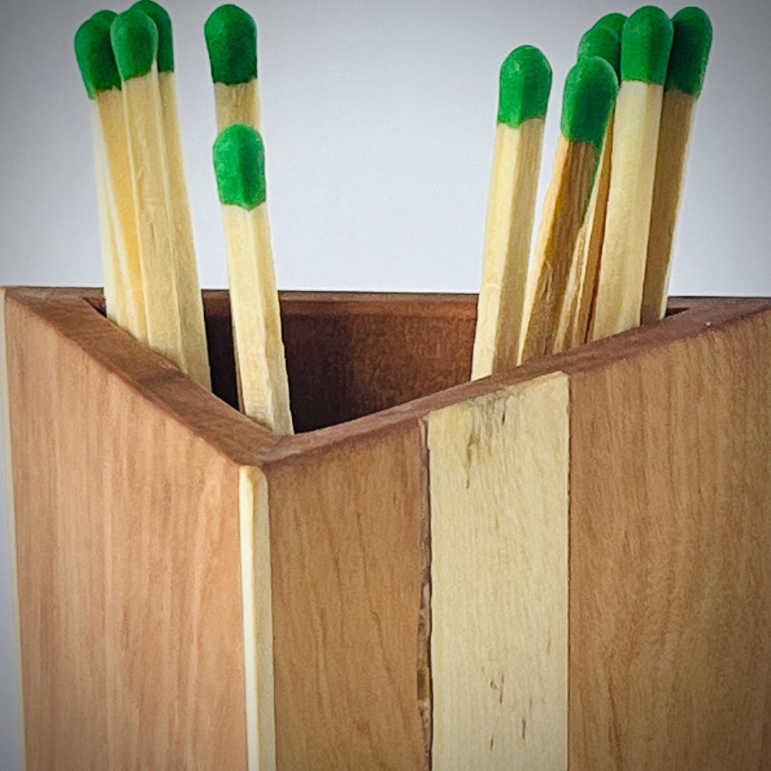 Handmade Wood Matchbox for Long Fireplace Matches With Striker in ...