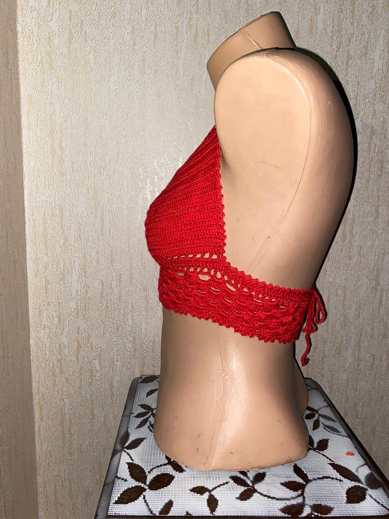 100/% Cotton Red Bustier Handmade Knit Bustier Knit Crop-top Hand Knit Bralette,Custom Made Busti Cotton Bustier Bralette in Red