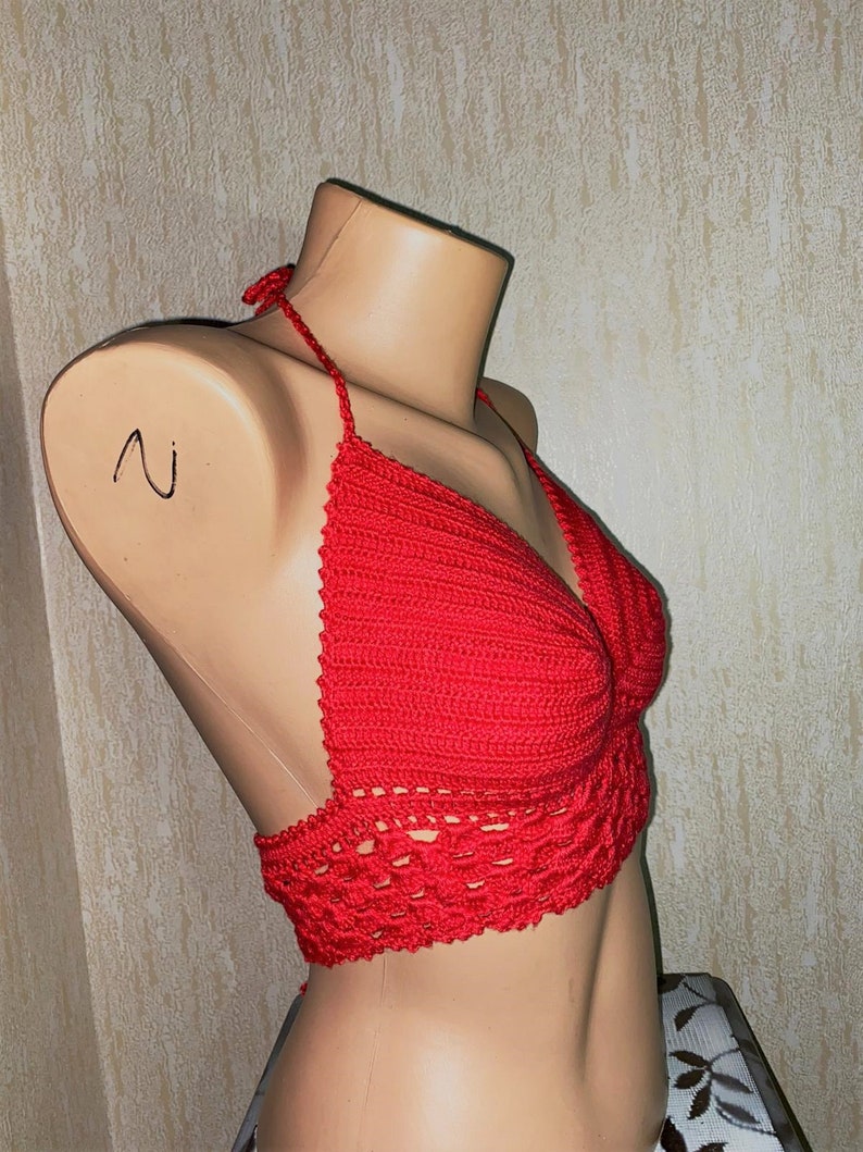 100/% Cotton Red Bustier Handmade Knit Bustier Knit Crop-top Hand Knit Bralette,Custom Made Busti Cotton Bustier Bralette in Red