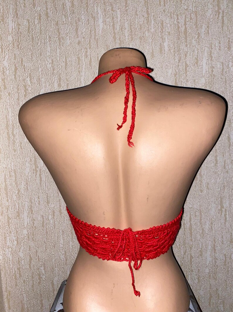 100/% Cotton Red Bustier Handmade Knit Bustier Knit Crop-top Hand Knit Bralette,Custom Made Busti Cotton Bustier Bralette in Red