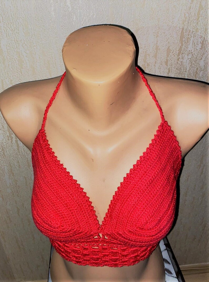 100/% Cotton Red Bustier Handmade Knit Bustier Knit Crop-top Hand Knit Bralette,Custom Made Busti Cotton Bustier Bralette in Red