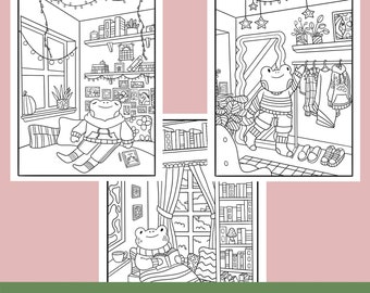 Cozy Frogs Coloring Page Set: Relaxing Digital Art (Digital Download)