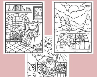 Cozy Frogs Coloring Page Set: Relaxing Line Art (Digital Download)