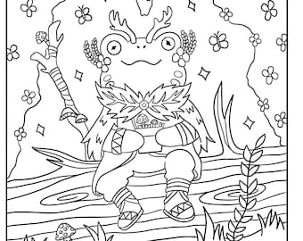 Druid Frog Coloring Page: DND Printable (Digital Download)